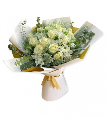 Beyaz Gül Papatya Tasarım Buket 