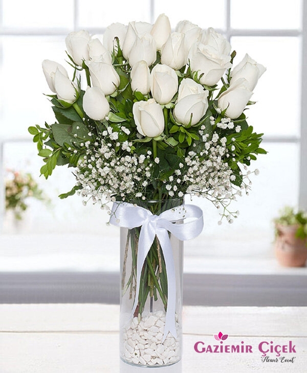 Silindir Vazo 25 Beyaz Gül